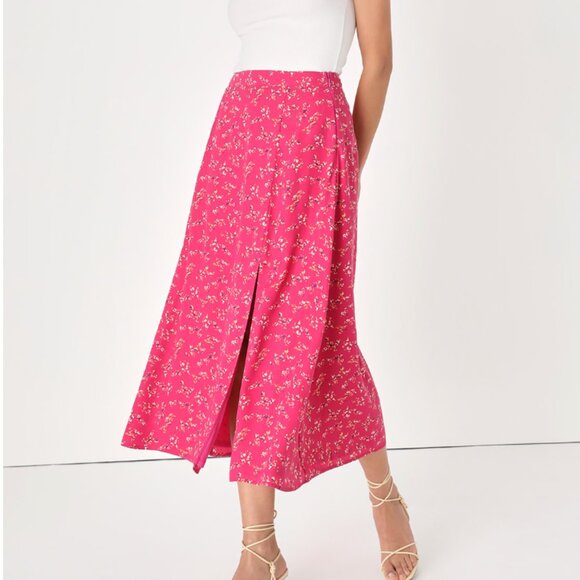 Lulus Dresses & Skirts - Lulus Bliss Me Hot Pink Floral Print Midi Skirt - NWOT!